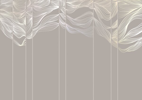 Tapet Curge alb linii abstracte valuri pe un fundal maro deschis, Fototapet Designer, w08263 : Uwalls.ro
