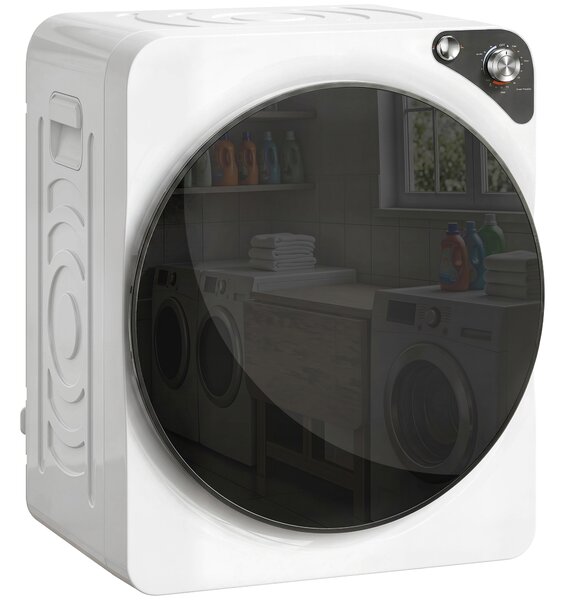 HOMCOM Mini uscător portabil 5 kg, 5 programe, 1000W, până la 60℃, timer, tambur din oțel inoxidabil, pentru casă, Alb | Aosom Romania