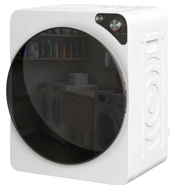 HOMCOM Mini uscător portabil 5 kg, 5 programe, 1000W, până la 60℃, timer, tambur din oțel inoxidabil, pentru casă, Alb | Aosom Romania