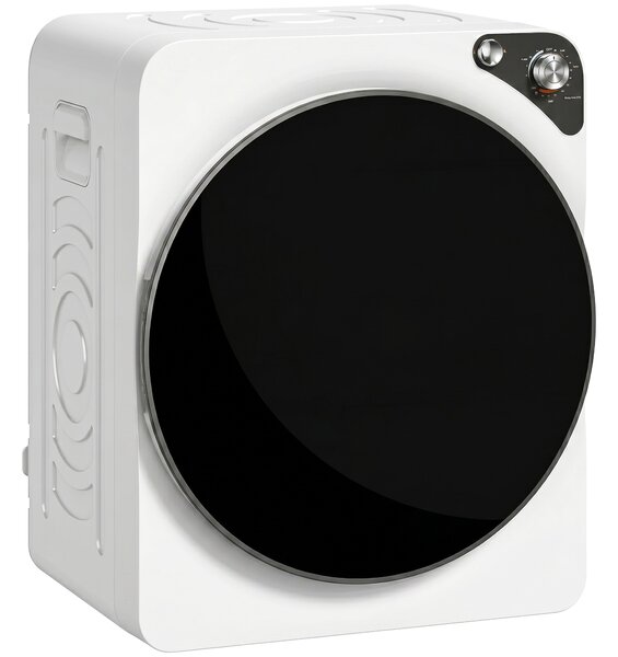 HOMCOM Mini uscător portabil 5 kg, 5 programe, 1000W, până la 60℃, timer, tambur din oțel inoxidabil, pentru casă, Alb | Aosom Romania