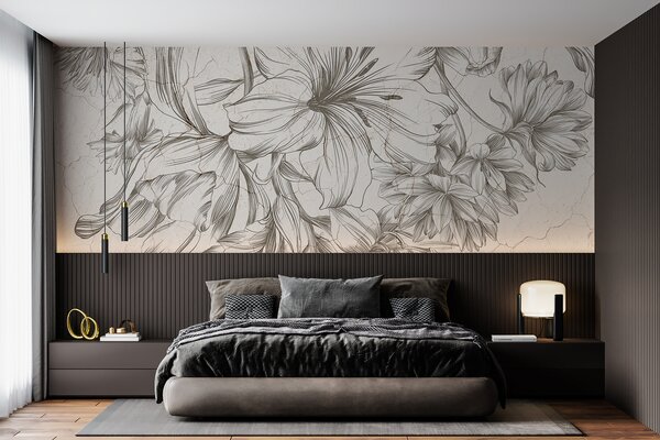 Fototapet Schiță elegantă de flori atemporale, Populare fototapet, Populare fototapet, w01253 - Muralas.ro