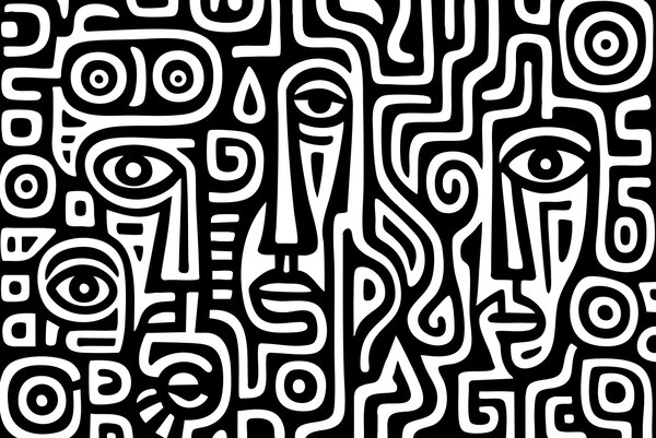 Fototapet Model alb-negru cu chipuri, Fototapet abstracte, Fototapet populare, w04186 - Tapeko.ro