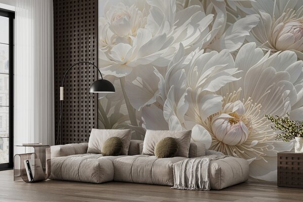 Fototapet Flori elegante în nuanțe delicate de alb, Fototapet natură, Fototapet populare, w08325 - Tapeko.ro