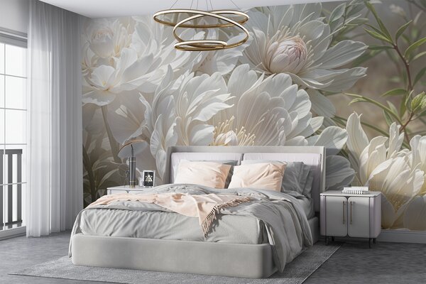 Fototapet Flori elegante în nuanțe delicate de alb, Fototapet natură, Fototapet populare, w08325 - Tapeko.ro