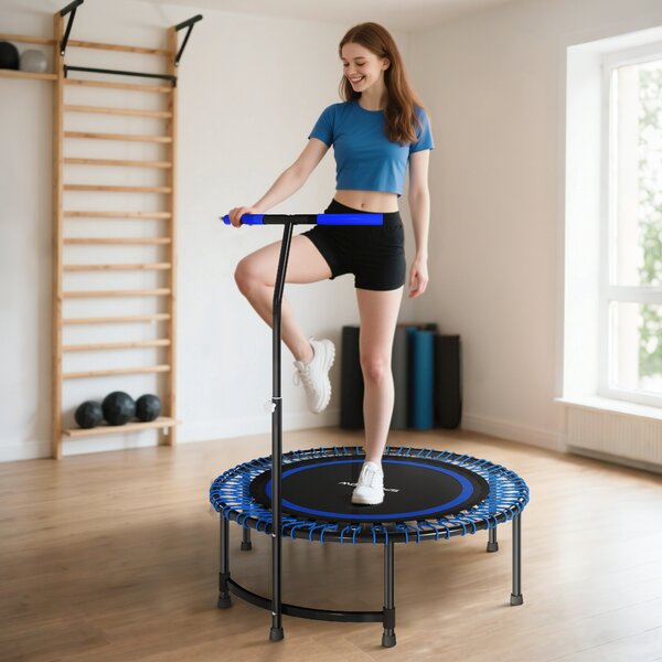 SPORTNOW Trambulină Fitness Ø114cm cu Mâner Reglabil 5 Poziții Capacitate 150kg Albastru | Aosom Romania