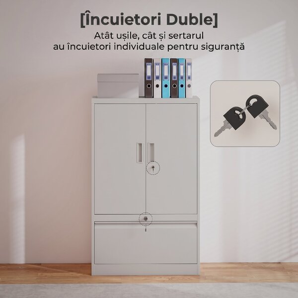HOMCOM Dulap pentru Birou cu Raft Interior Reglabil și Sertar Alb | Aosom Romania
