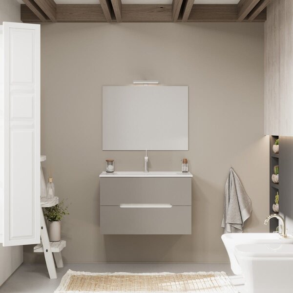 Mobilier De Baie, 80cm, Sertare Gri și Structură Alb Stejar | Magnolia