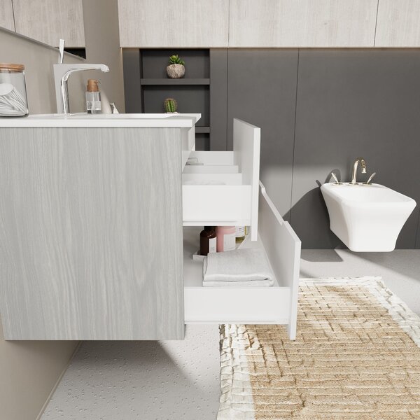Mobilier De Baie, 80cm, Alb Mat Cu Structură Stejar Gri | Magnolia