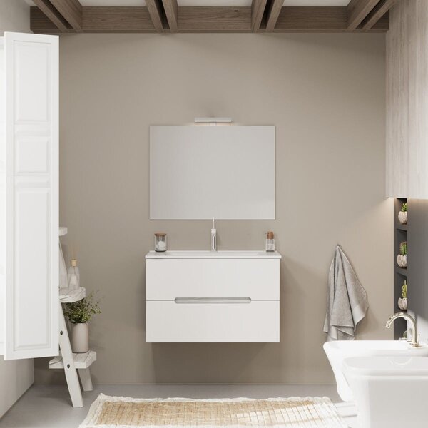 Mobilier De Baie, 80cm, Alb Mat Cu Structură Stejar Gri | Magnolia