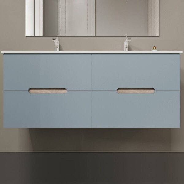 Mobilier Baie, 120cm, Lavoar Dublu, Sertare Albastru Mat | Magnolia