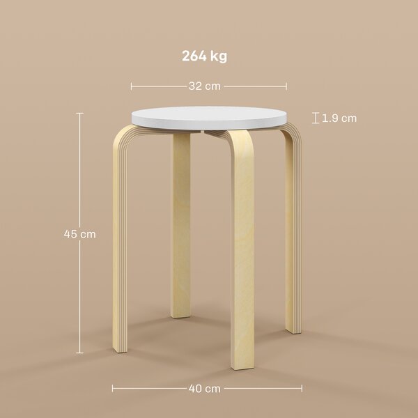 HOMCOM Set de Scaune Stivuibile pentru 4 Persoane, Scaune Moderne de Stivuire, Scaune Rotunde fără Spate, 40x40x45 cm, Lemn Natural | Aosom Romania