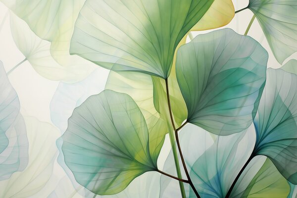 Fototapet Nuante delicate de verde și modele cu frunze delicate, Fototapet frunze palmier, Fototapet populare, w01777 - Tapeko.ro