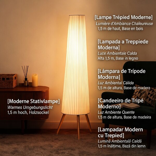 Lampă de podea HOMCOM cu trepied, întrerupător de picior și luminozitate reglabilă, 46x46x153 cm, albă | Aosom Romania