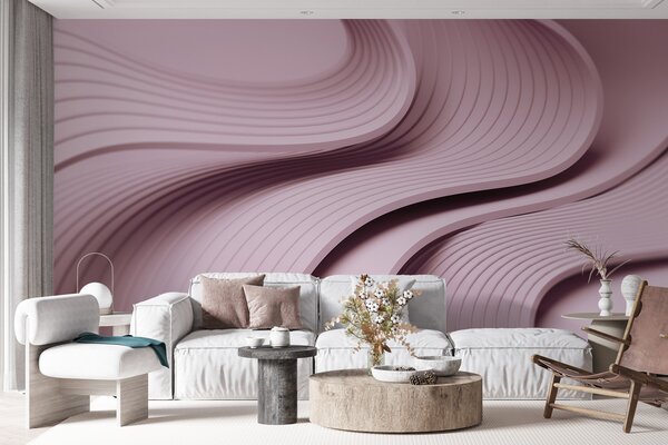 Fototapet Linii ondulate roz și alb, Fototapet geometric 3D, Fototapet populare, w01147v1 - Tapeko.ro
