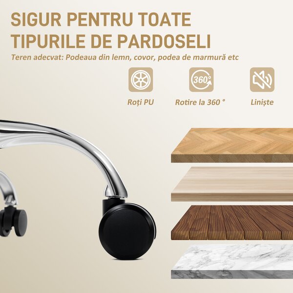 HOMCOM Scaun de birou cu suport pentru picioare și tetieră, din piele PU, spumă și metal, 76x73x117-125 cm, crem | Aosom Romania