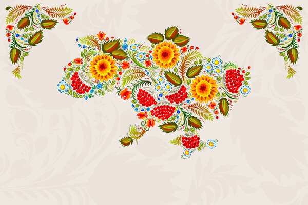 Fototapet Harta Ucrainei cu flori, Populare fototapet, Populare fototapet, w01149 - Muralas.ro