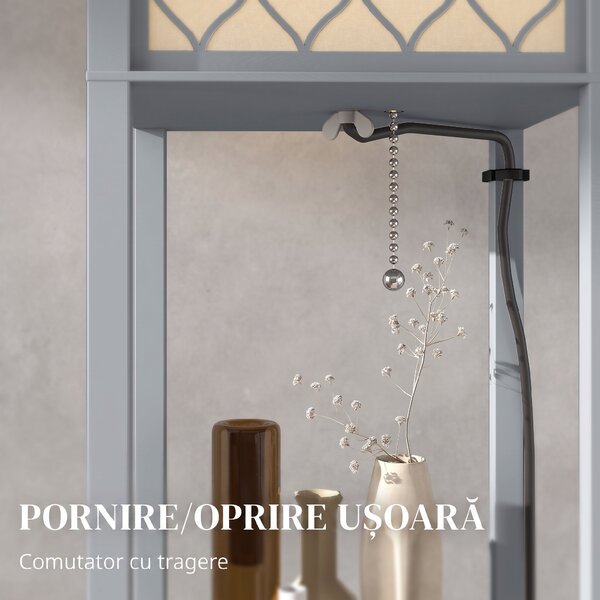 HOMCOM Lampadar Podea 2 în 1, 3 Rafturi, Economisire Spațiu, Soclu E27, 26x26x160 cm, Gri Deschis | Aosom Romania