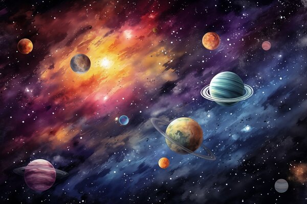 Fototapet Planete pe cer cu planete, Fototapet spațiu cosmic, Fototapet populare, w01798 - Tapeko.ro