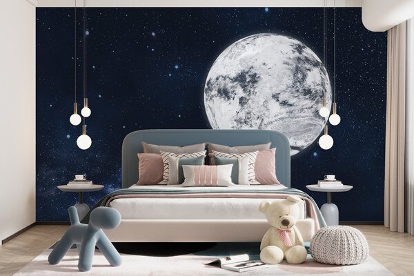 Fototapet Luna în spațiu cu stele, Fototapet spațiu cosmic, Fototapet populare, w01800 - Tapeko.ro