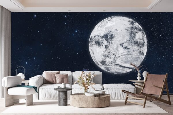 Fototapet Luna în spațiu cu stele, Fototapet spațiu cosmic, Fototapet populare, w01800 - Tapeko.ro
