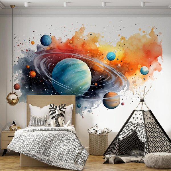 Fototapet Acuarelă de planete și stele, Fototapet spațiu cosmic, Fototapet populare, w01804 - Tapeko.ro