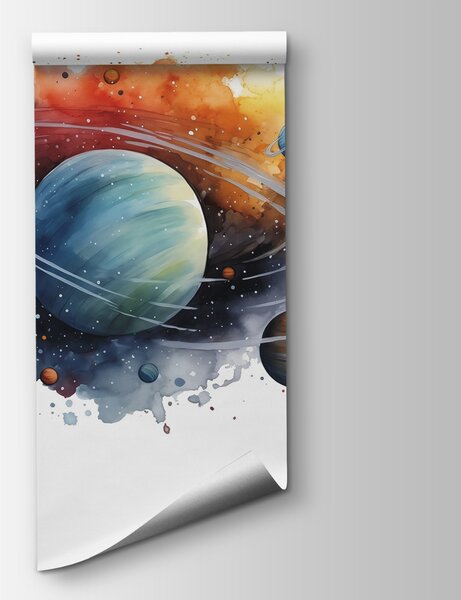 Fototapet Acuarelă de planete și stele, Fototapet spațiu cosmic, Fototapet populare, w01804 - Tapeko.ro