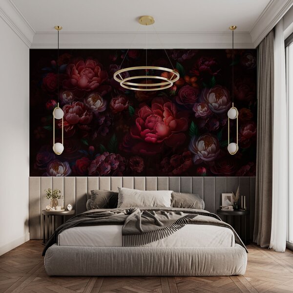 Tapet Flori rafinate pe un fundal întunecat, Fototapet Flori, Fototapet Peonii, w01794 : Uwalls.ro