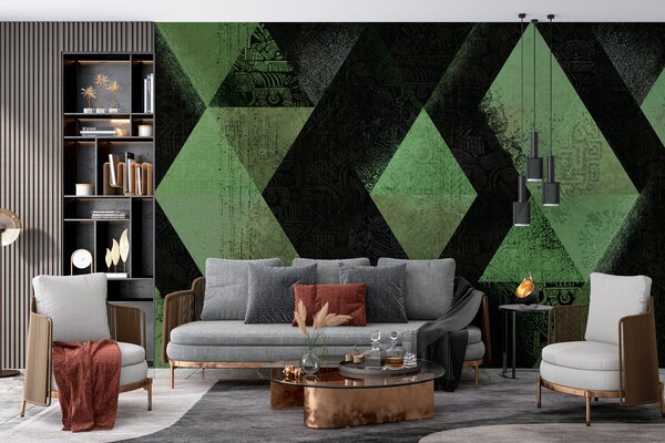 Fototapet Model de diamant negru și verde, Fototapet designer, Fototapet populare, w01793v1 - Tapeko.ro