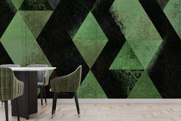 Fototapet Model de diamant negru și verde, Fototapet designer, Fototapet populare, w01793v1 - Tapeko.ro