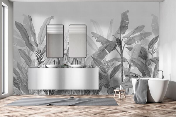 Fototapet Frunziș tropical într-o eleganță monocromă, Fototapet cu frunze 3D, Fototapet populare, w01834v3 - Tapeko.ro