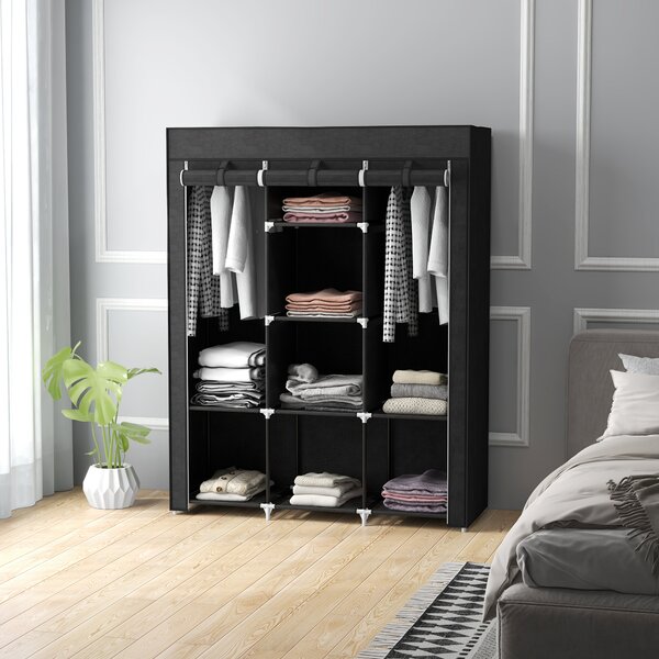 HOMCOM Dulap din Material Textil cu Bază Înălțată, 8 Rafturi și 2 Bare, 125x43x162.5 cm, Gri Închis | Aosom Romania