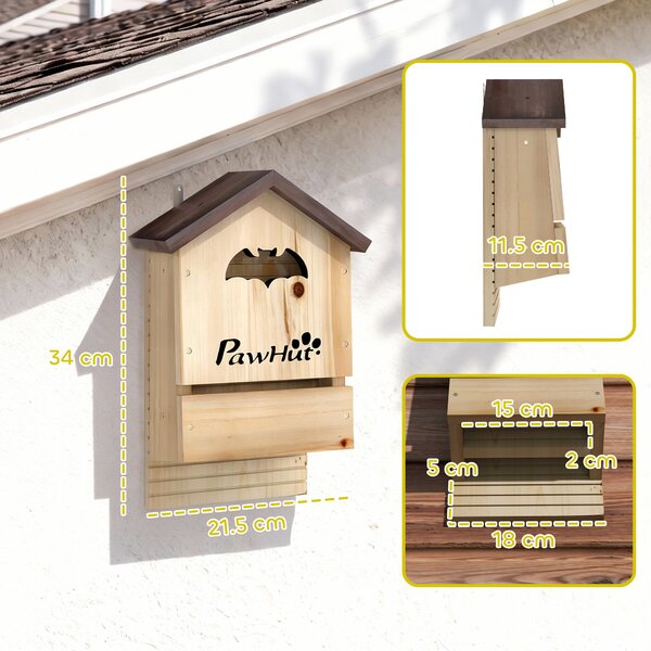 PawHut Set de 3 Căsuțe pentru Lilieci din Lemn de Brad, Adăpost pentru Lilieci pentru Grădină și Exterior, Ușor de Montat, 21.5x11.5x34 cm | Aosom Romania