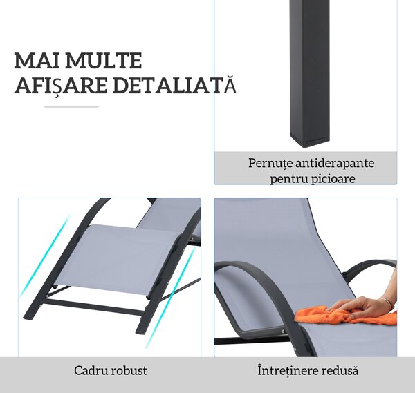 Outsunny Set 2 Sezlonguri de Gradina si 1 Masuta cu Raft din Sticla Negru | Aosom Romania