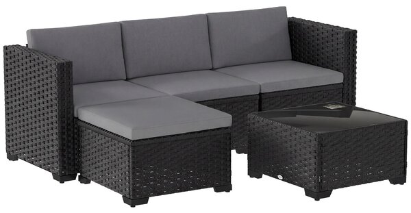 Outsunny Set Modular de Grădină din Rattan cu Perne, Canapea de Colț Gri, 5 Piese | Aosom Romania