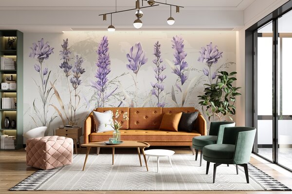 Fototapet Flori elegante de culoare violetă, în nuanțe delicate, Fototapet natură, Fototapet populare, w08346 - Tapeko.ro