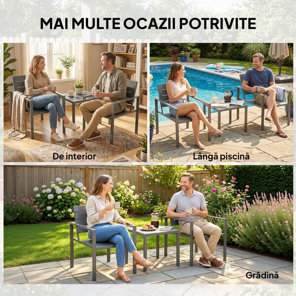 Outsunny Set Bistro Grădină 3 Piese pentru 2 Persoane, Masă și Scaune de Exterior cu Cadru Metalic, Mobilier din Plastic pentru Terasă | Aosom Romania