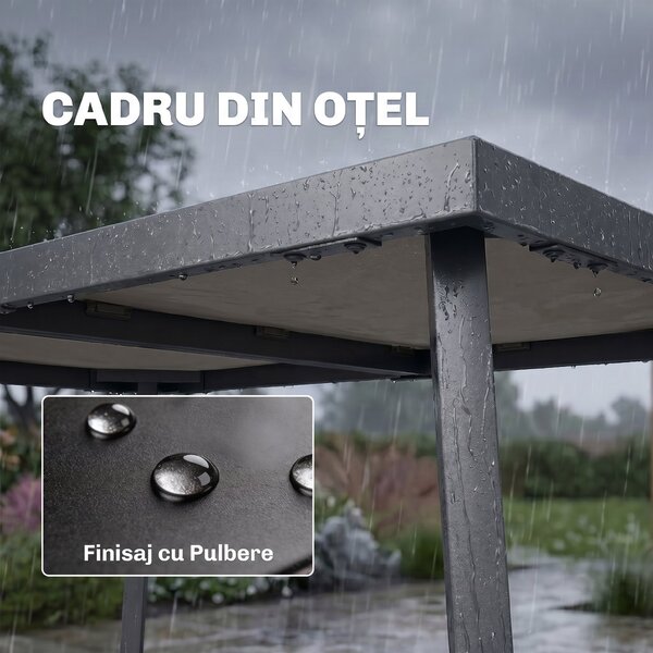 Outsunny Masă de Patio, Masă de Balcon, Masă de Dining pentru Exterior 145 x 85 cm pentru 6 Persoane cu Efect de Lemn, Cadrul din Oțel, Gri | Aosom Romania