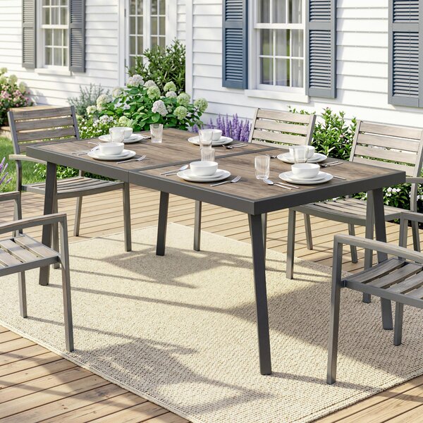 Outsunny Masă de Patio, Masă de Balcon, Masă de Dining pentru Exterior 145 x 85 cm pentru 6 Persoane cu Efect de Lemn, Cadrul din Oțel, Gri | Aosom Romania