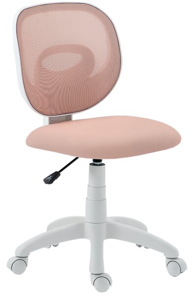 HOMCOM Scaun de Birou Ergonomic Rotativ din Material Tip Plasă Respirabil Fără Brațe, Înălțime Reglabilă, Roz | Aosom Romania