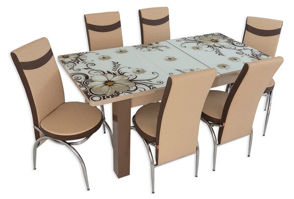 Set masă extensibilă Dalia Picior PAL cu 6 scaune crem maro