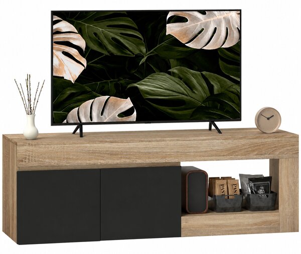 HOMCOM Comodă TV Modernă cu Dulap, Negru și Lemn Natur | Aosom Romania