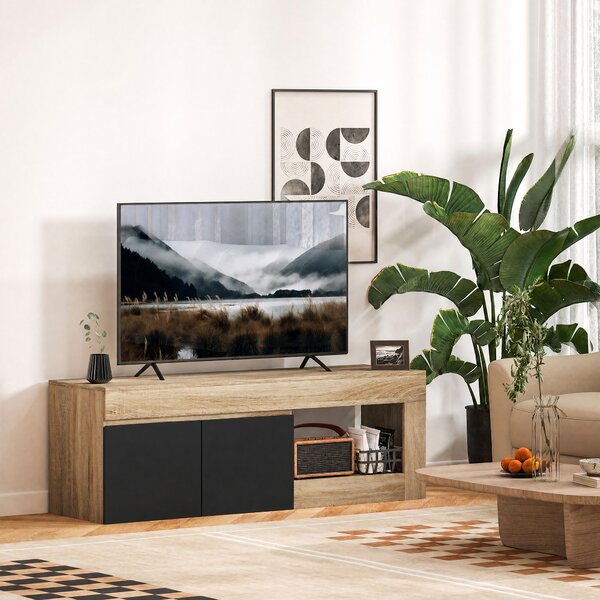 HOMCOM Comodă TV Modernă cu Dulap, Negru și Lemn Natur | Aosom Romania