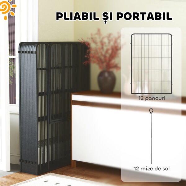 PawHut Țarc cu 12 Panouri din Oțel pentru Câini de Talie Medie, 80 cm Înălțime, Negru | Aosom Romania