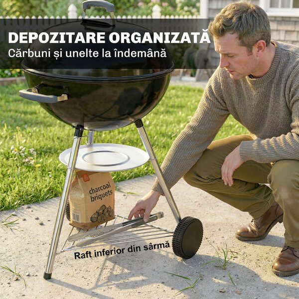 Outsunny Grătar rotund tip kettle | Aosom Romania