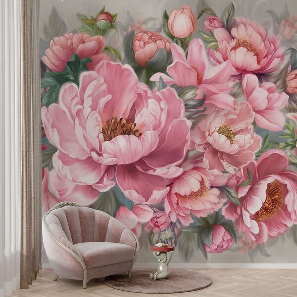 Fototapet Pictura de flori roz, Fototapet bujori, Fototapet populare, w01966 - Tapeko.ro