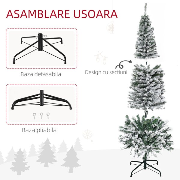 HOMCOM Brad de Crăciun Înzăpezit cu 738 de Ramuri și Bază din Oțel Ø68x225 cm | Aosom Romania