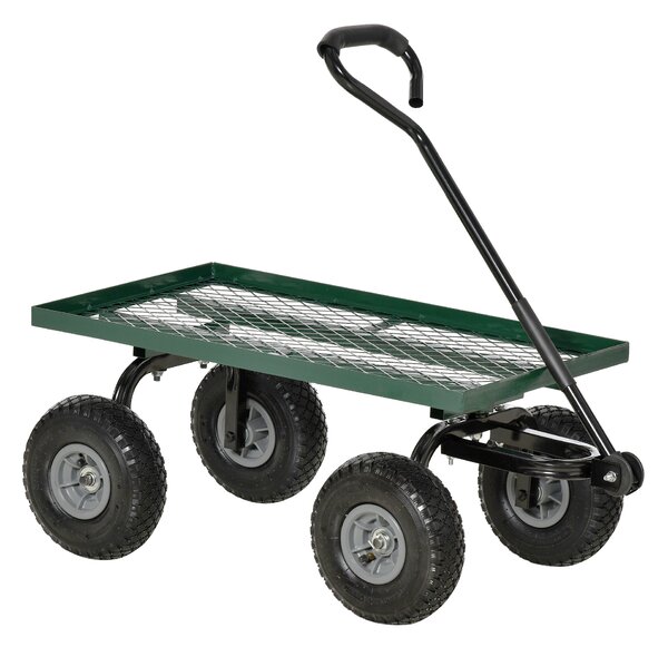 Outsunny Roabă de Grădină cu Mâner și 4 Roți Mari, Capacitate 150 kg, 94x48,5x100 cm, Verde | Aosom Romania