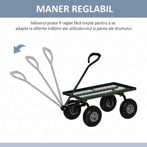 Outsunny Roabă de Grădină cu Mâner și 4 Roți Mari, Capacitate 150 kg, 94x48,5x100 cm, Verde | Aosom Romania