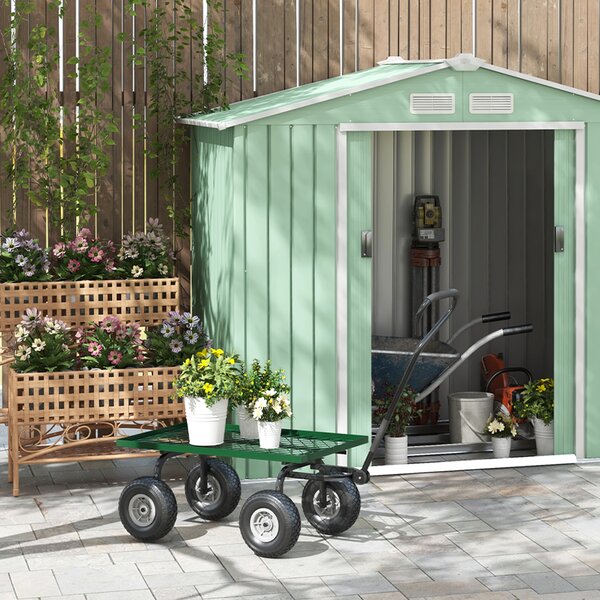 Outsunny Roabă de Grădină cu Mâner și 4 Roți Mari, Capacitate 150 kg, 94x48,5x100 cm, Verde | Aosom Romania