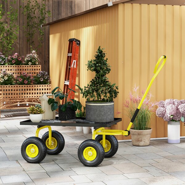 Outsunny Roabă de Grădină cu Mâner și 4 Roți Mari, Capacitate 150 kg, 94x48,5x100 cm, Verde | Aosom Romania
